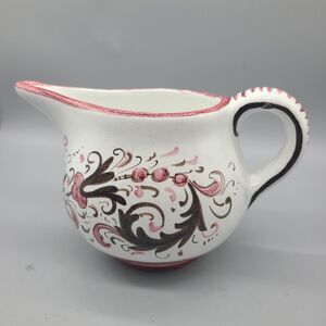 DERUTA Italian Pottery Hand Painted   Creamer Pitcher 5" Red White Brown New